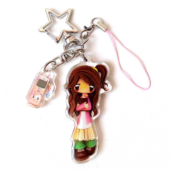 HEISEI RETRO GIRL KEYCHAIN ★ PHONE – CARAMEL RAIN