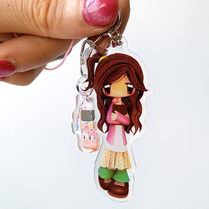 HEISEI RETRO GIRL KEYCHAIN ★ PHONE – CARAMEL RAIN